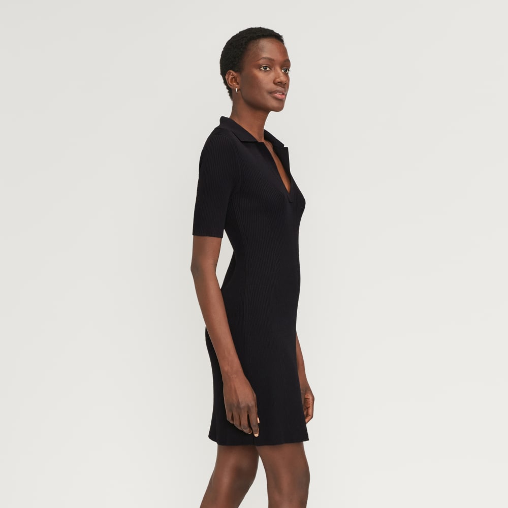 womens-ribbed-short-sleeve-polo-dress-black