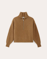 womens-felted-merino-halfzip-sweater-deep-camel | alt
