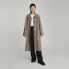 womens-gathered-mac-trench-blue-brown-houndstooth | primary