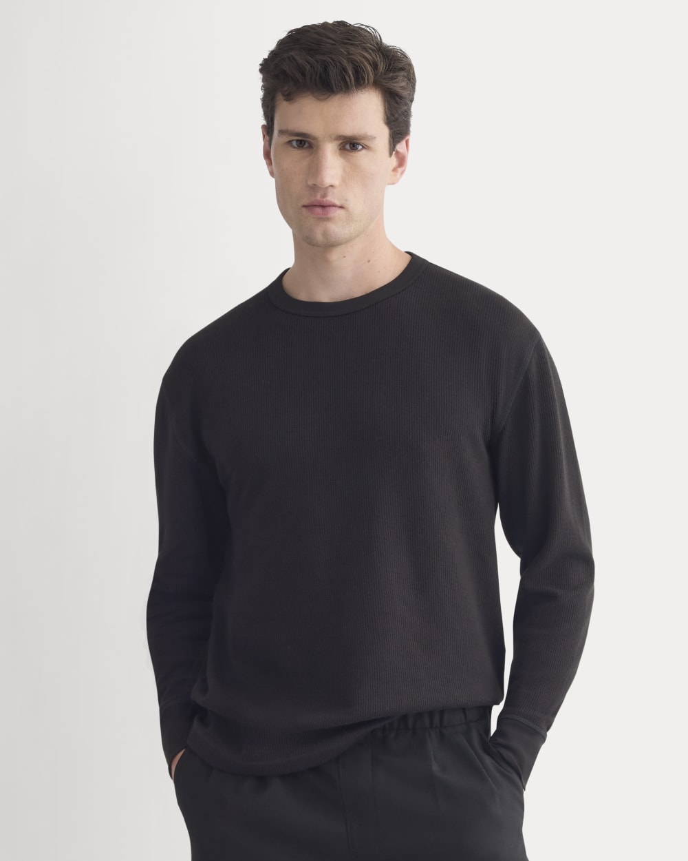 mens-thermal-cozy-waffle-crew-black | primary