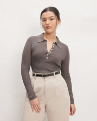womens-ultrafine-merino-ribbed-polo-heather-cocoa | primary