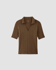 womens-rib-soft-knit-open-collar-polo-cocoa | alt