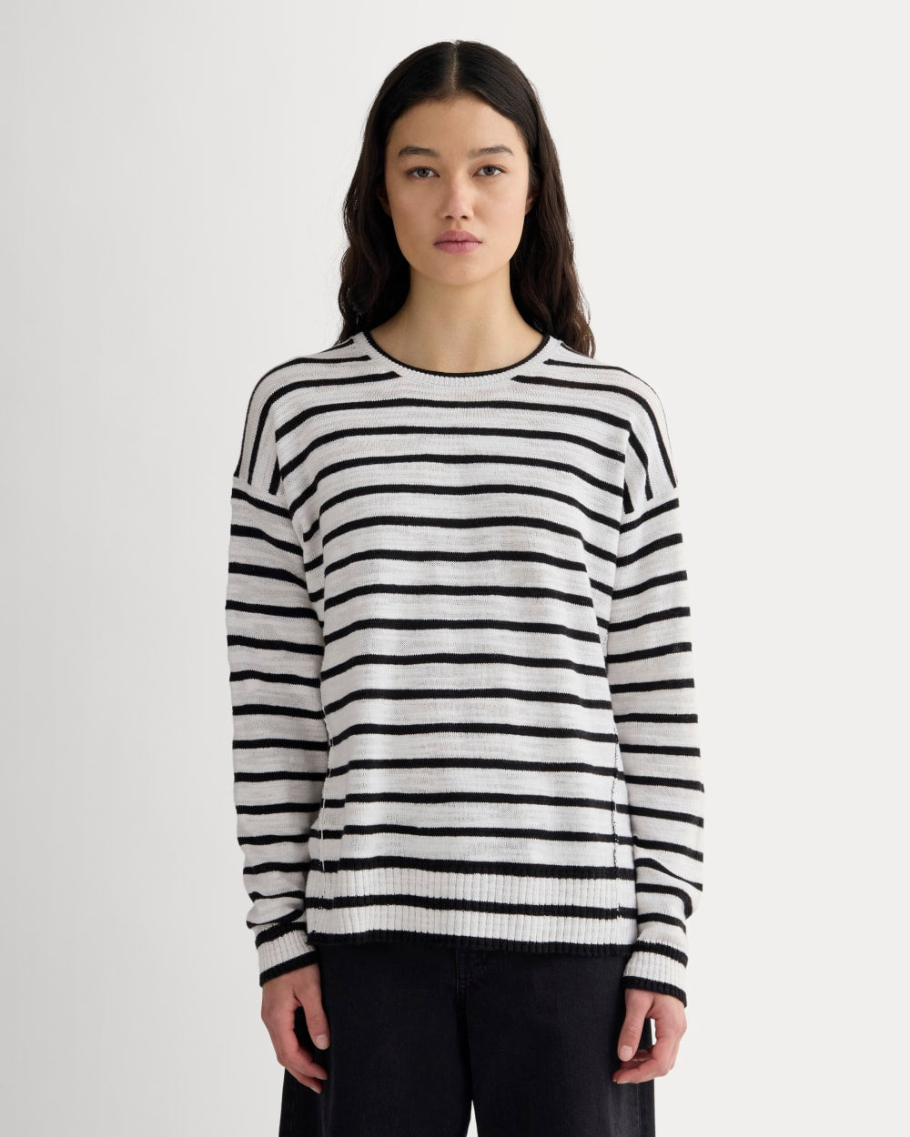 womens-slouch-sweater-cotton-linen-white-black | primary