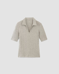 womens-rib-soft-knit-open-collar-polo-heathered-grey | alt