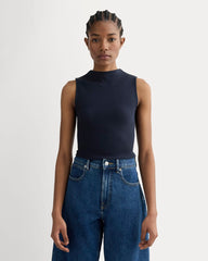 womens-luxe-supima-micro-rib-funnel-neck-tank-navy | primary