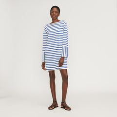 womens-organic-cotton-striped-tee-dress-canvas-tan-mazarine-blue | primary