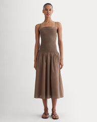 womens-gauze-open-back-dress-mocha | primary