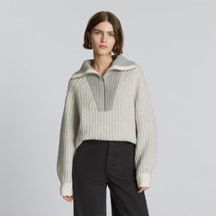 womens-luxe-teddy-ovr-half-zip-sweater-canvas-tan-heather-grey | primary